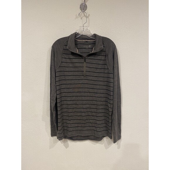 Smartwool Tops - Smartwool Pullover Mens Large Gray Stripe Long Sleeve 1/4 Zip Lightweight Wool